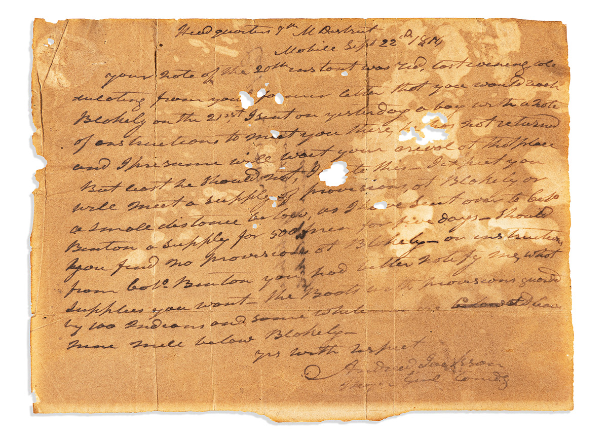 JACKSON, ANDREW. Autograph Letter Signed, Andrew Jackson / Major Genl Comdg, to Colonel George Henry Nixon,